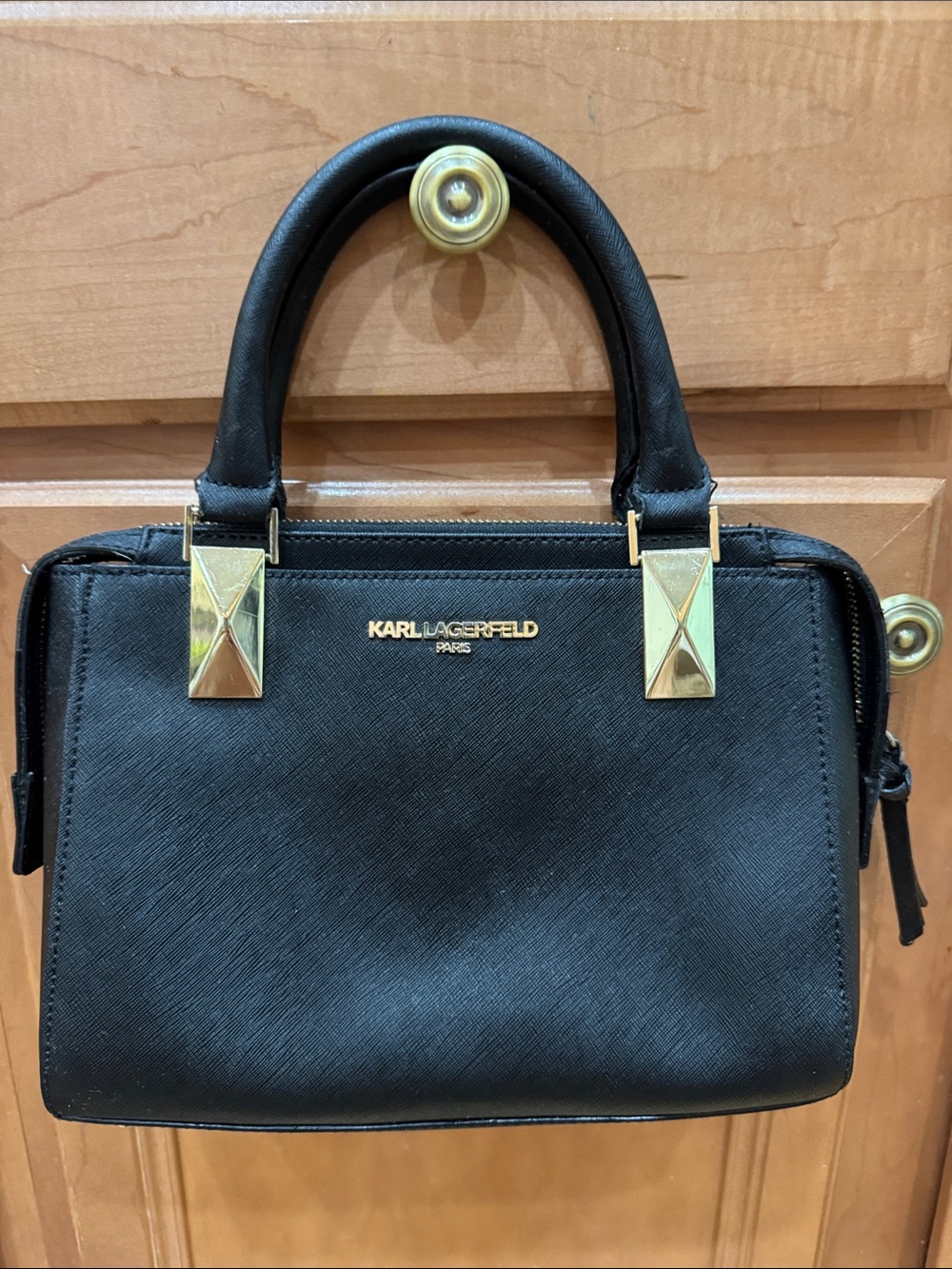 Karl Lagerfeld Black Top-Handle Satchel with Gold Accents